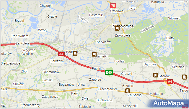 mapa Staniątki, Staniątki na mapie Targeo