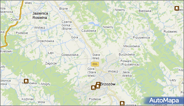 mapa Stara Wieś gmina Brzozów, Stara Wieś gmina Brzozów na mapie Targeo