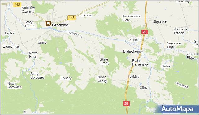 mapa Stare Grądy gmina Grodziec, Stare Grądy gmina Grodziec na mapie Targeo