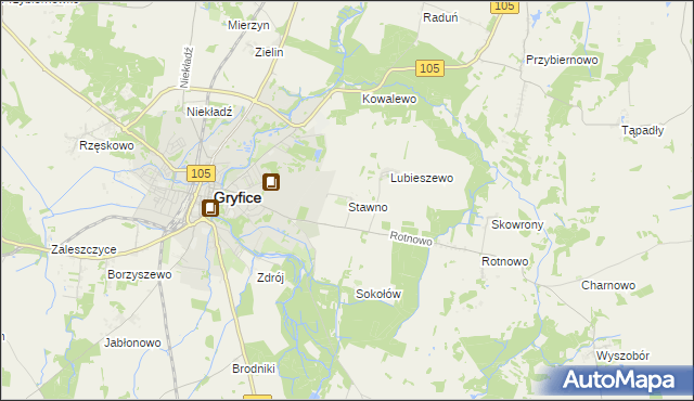 mapa Stawno gmina Gryfice, Stawno gmina Gryfice na mapie Targeo