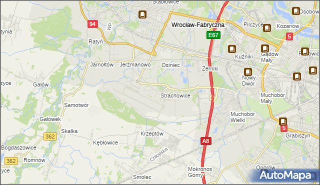 mapa Strachowice gmina Wrocław, Strachowice gmina Wrocław na mapie Targeo
