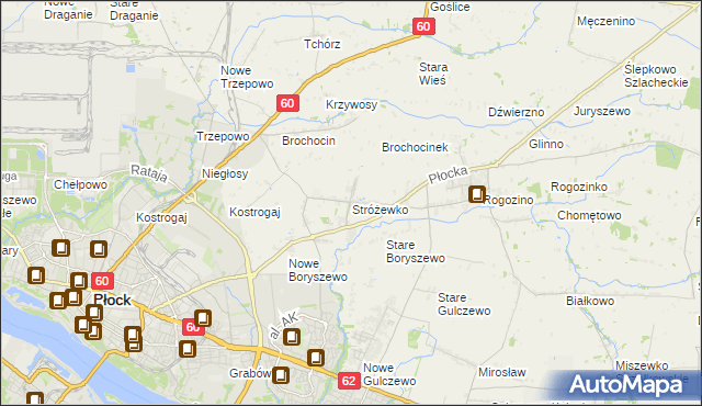 mapa Stróżewko gmina Radzanowo, Stróżewko gmina Radzanowo na mapie Targeo