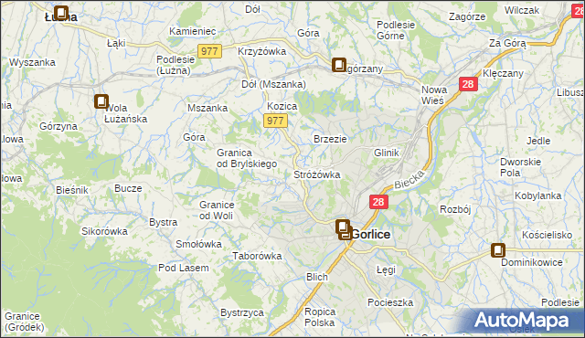 mapa Stróżówka, Stróżówka na mapie Targeo