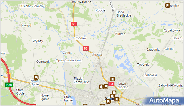 mapa Strzała gmina Siedlce, Strzała gmina Siedlce na mapie Targeo