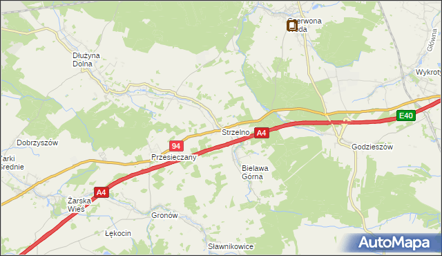 mapa Strzelno gmina Pieńsk, Strzelno gmina Pieńsk na mapie Targeo
