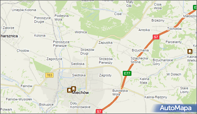 mapa Strzeżów Pierwszy, Strzeżów Pierwszy na mapie Targeo