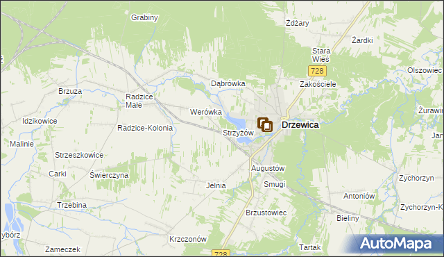 mapa Strzyżów gmina Drzewica, Strzyżów gmina Drzewica na mapie Targeo