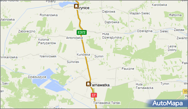mapa Sumin gmina Tarnawatka, Sumin gmina Tarnawatka na mapie Targeo