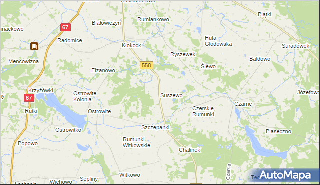 mapa Suszewo gmina Wielgie, Suszewo gmina Wielgie na mapie Targeo