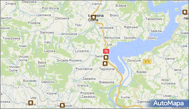mapa Świdnik gmina Łososina Dolna, Świdnik gmina Łososina Dolna na mapie Targeo