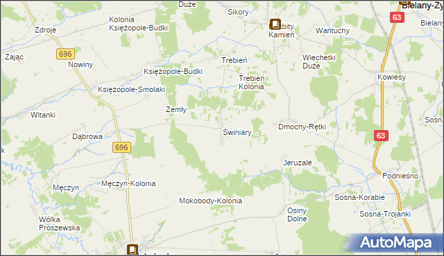 mapa Świniary gmina Mokobody, Świniary gmina Mokobody na mapie Targeo