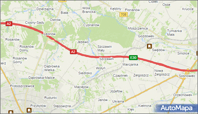 mapa Szczawin gmina Zgierz, Szczawin gmina Zgierz na mapie Targeo