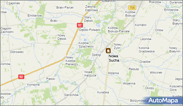 mapa Szeligi gmina Nowa Sucha, Szeligi gmina Nowa Sucha na mapie Targeo