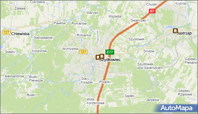 mapa Szydłowiec, Szydłowiec na mapie Targeo