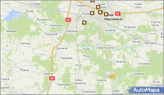 mapa Tartak gmina Mińsk Mazowiecki, Tartak gmina Mińsk Mazowiecki na mapie Targeo