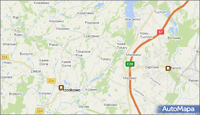 mapa Tokary gmina Przodkowo, Tokary gmina Przodkowo na mapie Targeo