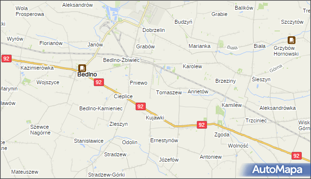 mapa Tomaszew gmina Bedlno, Tomaszew gmina Bedlno na mapie Targeo