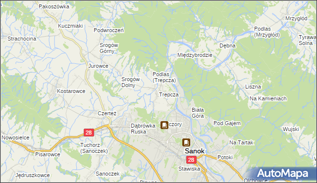 mapa Trepcza, Trepcza na mapie Targeo