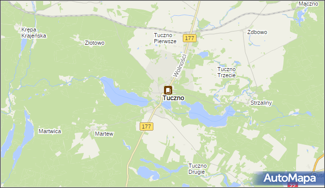 mapa Tuczno powiat wałecki, Tuczno powiat wałecki na mapie Targeo