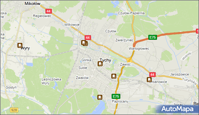mapa Tychów, Tychy na mapie Targeo