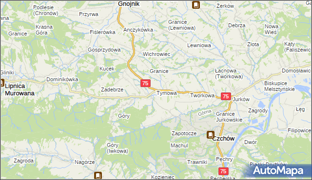 mapa Tymowa gmina Czchów, Tymowa gmina Czchów na mapie Targeo