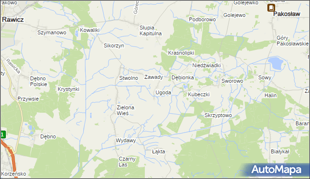 mapa Ugoda gmina Rawicz, Ugoda gmina Rawicz na mapie Targeo