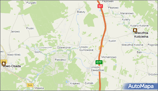 mapa Uniszki Gumowskie, Uniszki Gumowskie na mapie Targeo