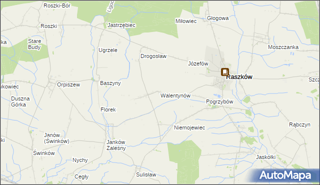 mapa Walentynów gmina Raszków, Walentynów gmina Raszków na mapie Targeo