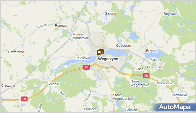 mapa Węgorzyno, Węgorzyno na mapie Targeo