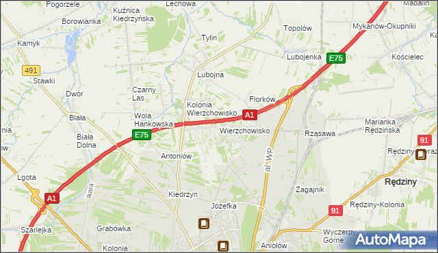 mapa Wierzchowisko gmina Mykanów, Wierzchowisko gmina Mykanów na mapie Targeo