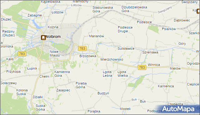 mapa Wierzchowisko gmina Wolbrom, Wierzchowisko gmina Wolbrom na mapie Targeo