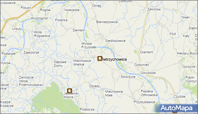 mapa Wietrzychowice powiat tarnowski, Wietrzychowice powiat tarnowski na mapie Targeo