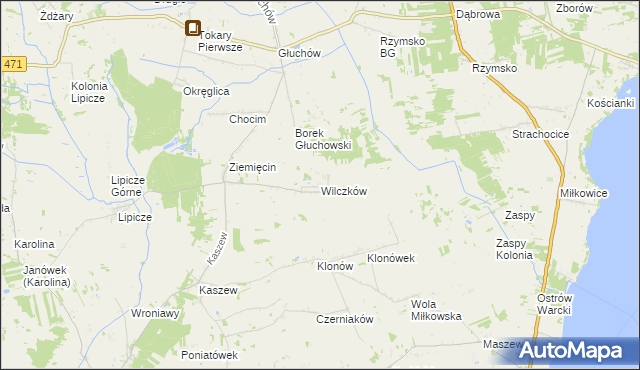 mapa Wilczków gmina Goszczanów, Wilczków gmina Goszczanów na mapie Targeo