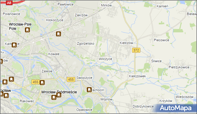 mapa Wilczyce gmina Długołęka, Wilczyce gmina Długołęka na mapie Targeo