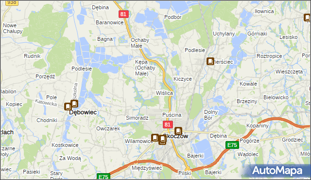 mapa Wiślica gmina Skoczów, Wiślica gmina Skoczów na mapie Targeo