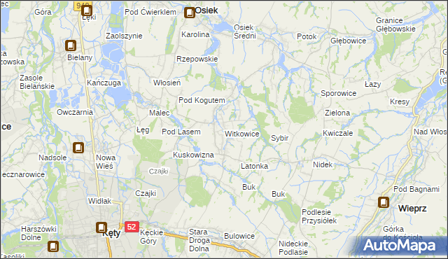 mapa Witkowice gmina Kęty, Witkowice gmina Kęty na mapie Targeo