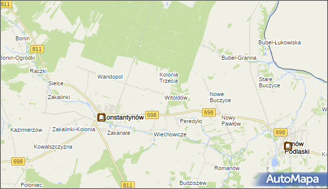 mapa Witoldów gmina Konstantynów, Witoldów gmina Konstantynów na mapie Targeo