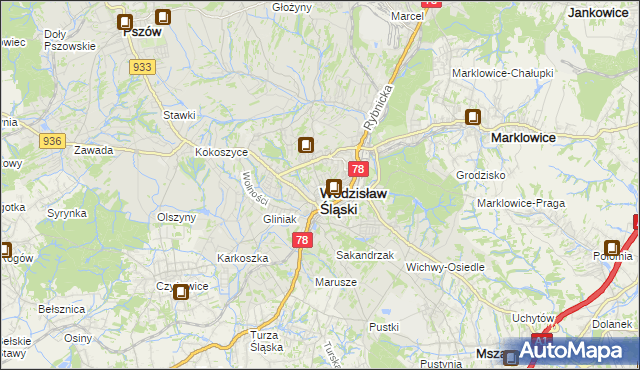 mapa Wodzisławia Śląskiego, Wodzisław Śląski na mapie Targeo