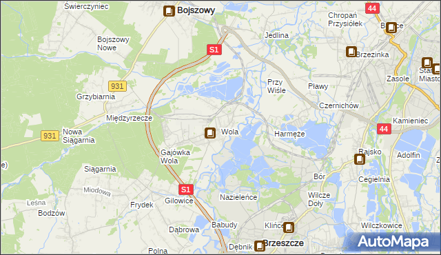 mapa Wola gmina Miedźna, Wola gmina Miedźna na mapie Targeo