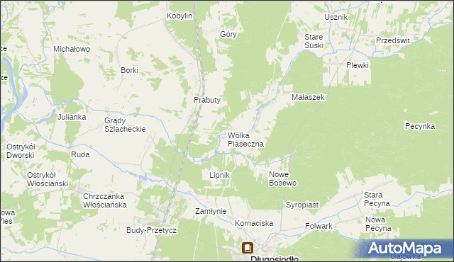 mapa Wólka Piaseczna gmina Długosiodło, Wólka Piaseczna gmina Długosiodło na mapie Targeo