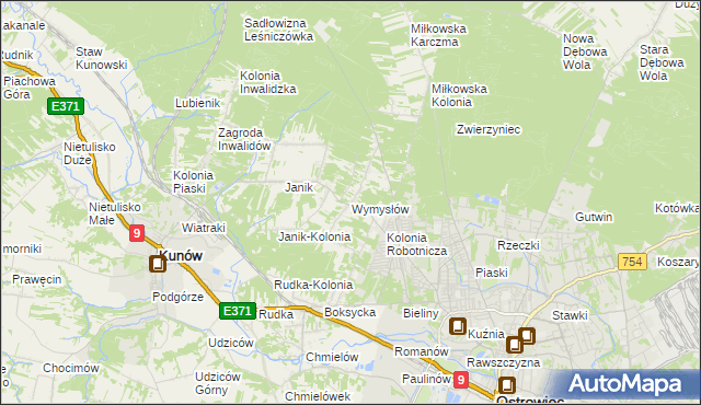 mapa Wymysłów gmina Kunów, Wymysłów gmina Kunów na mapie Targeo