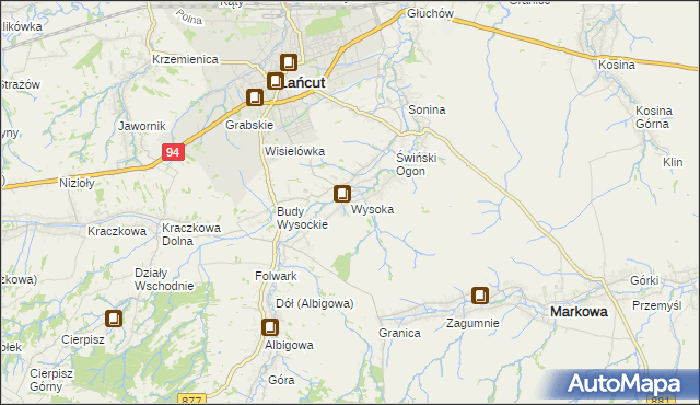 mapa Wysoka gmina Łańcut, Wysoka gmina Łańcut na mapie Targeo