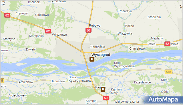 mapa Wyszogród powiat płocki, Wyszogród powiat płocki na mapie Targeo