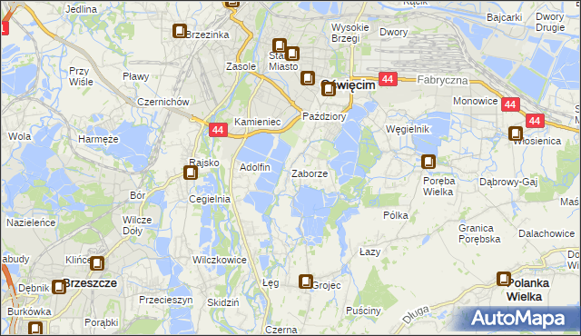 mapa Zaborze gmina Oświęcim, Zaborze gmina Oświęcim na mapie Targeo