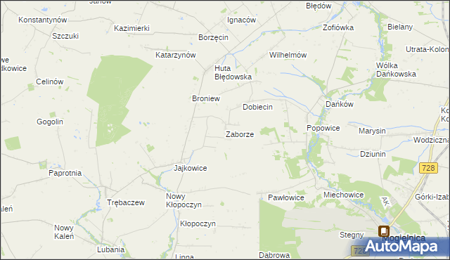 mapa Zaborze gmina Sadkowice, Zaborze gmina Sadkowice na mapie Targeo