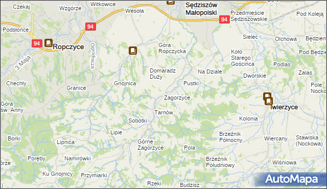 mapa Zagorzyce gmina Sędziszów Małopolski, Zagorzyce gmina Sędziszów Małopolski na mapie Targeo