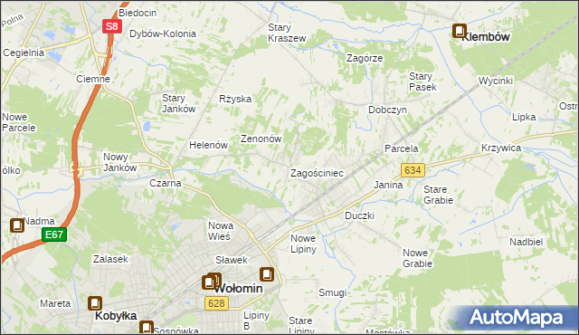 mapa Zagościniec gmina Wołomin, Zagościniec gmina Wołomin na mapie Targeo