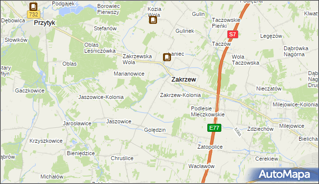mapa Zakrzew-Kolonia gmina Zakrzew, Zakrzew-Kolonia gmina Zakrzew na mapie Targeo