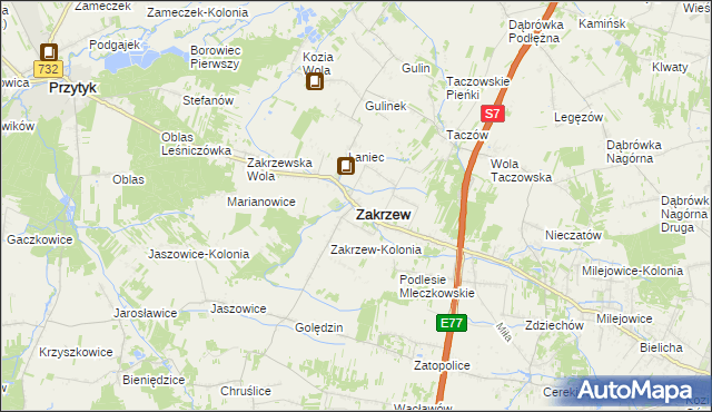 mapa Zakrzew powiat radomski, Zakrzew powiat radomski na mapie Targeo