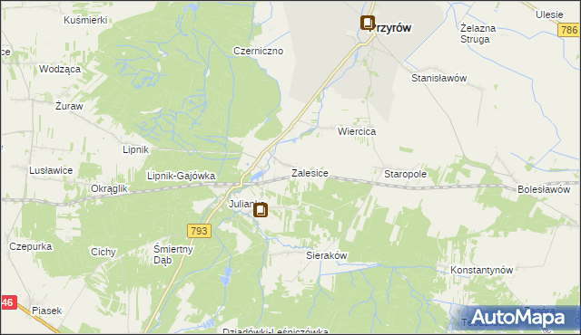 mapa Zalesice gmina Przyrów, Zalesice gmina Przyrów na mapie Targeo